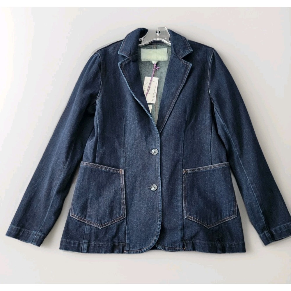 NWT Gloria Vanderbilt x Christian Siriano Dark Ink Stain Denim Classic Blazer 6